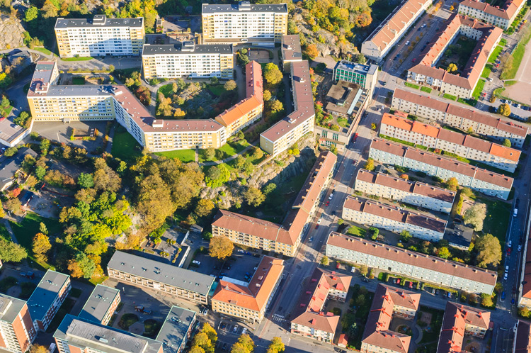 Flygbild över ett bostadsområde i Göteborg